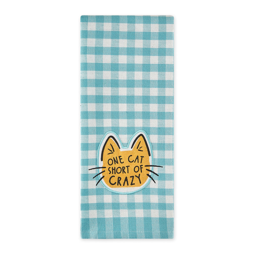 One Cat Short of Crazy Embellished Dishtowel