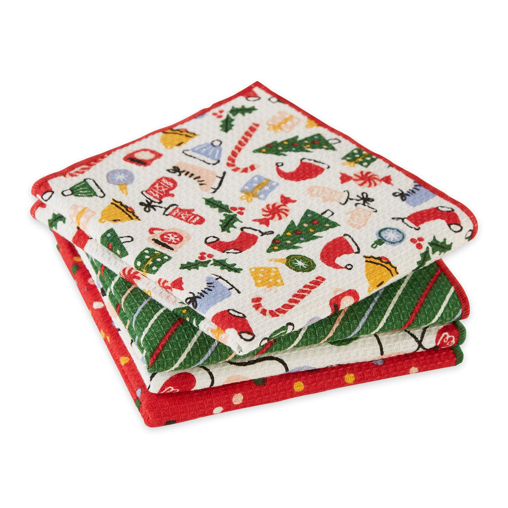 Holiday Vibes Printed Waffle Dishcloth Set Of 4