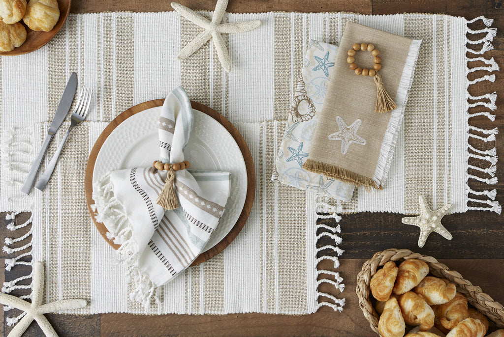 Coastal Sands Stripe Cotton Jute Table Runner