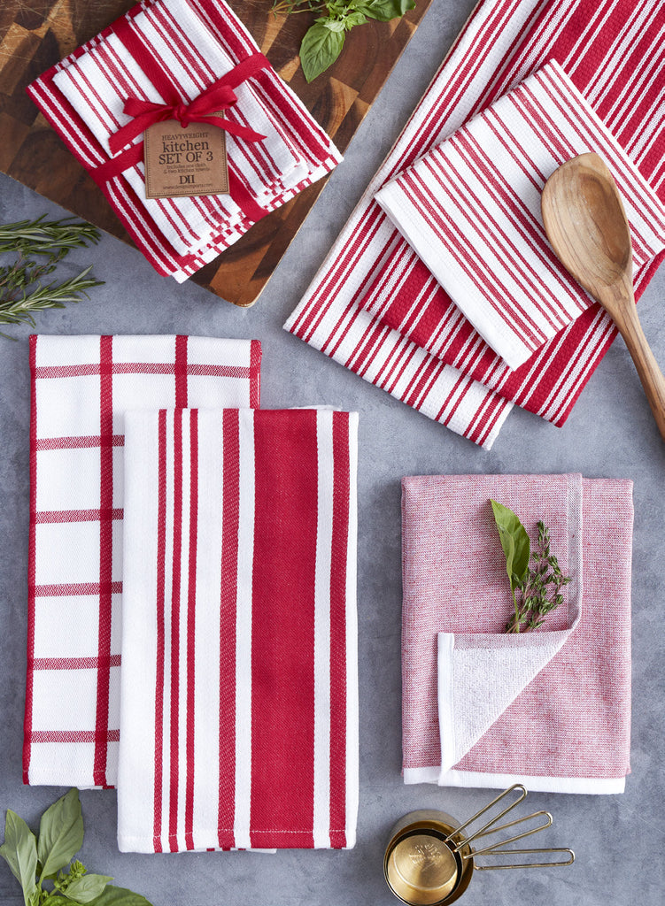 Red Cider Satin Twill Stripe Dishtowel