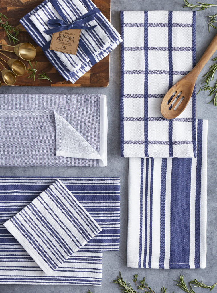 Blue Indigo Windowpane Plaid Dishtowel