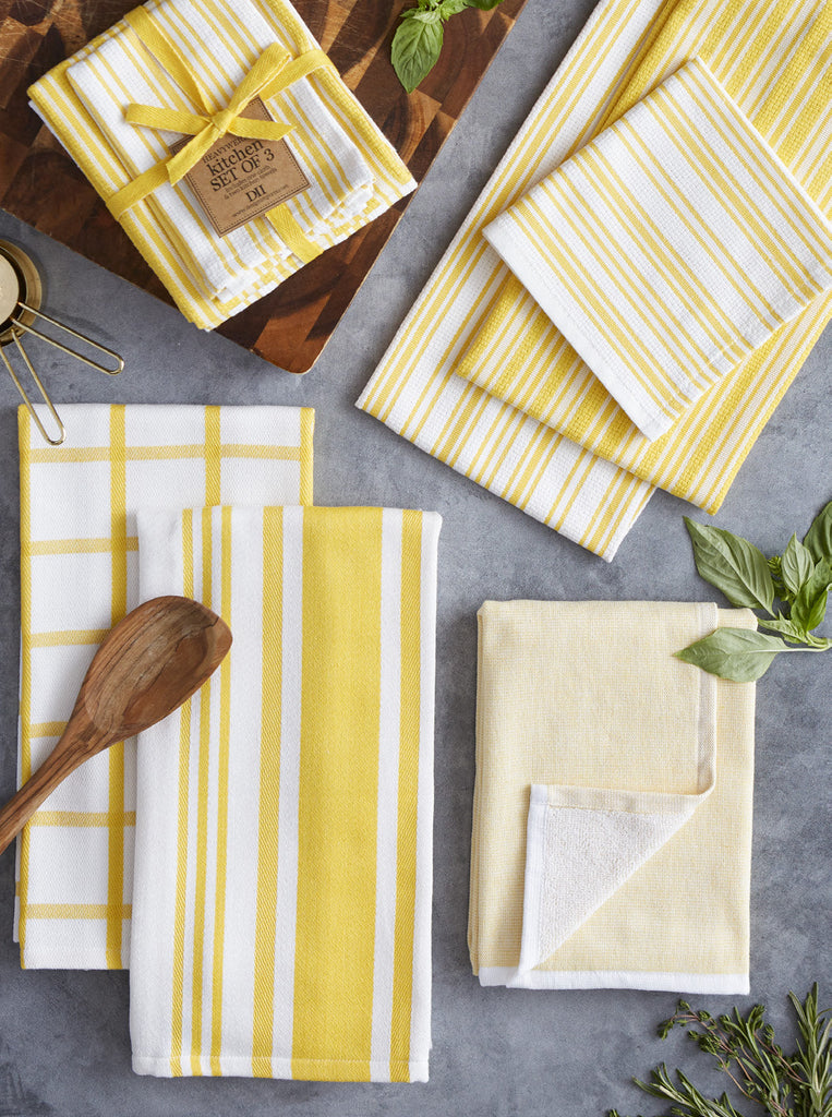 Yarrow Yellow Classic Stripe Heavyweight Kitchen Set of 3