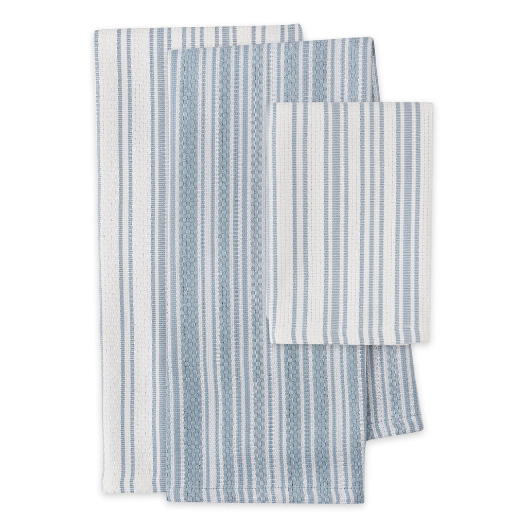 Dusty Blue Classic Stripe Heavyweight Kitchen Set of 3