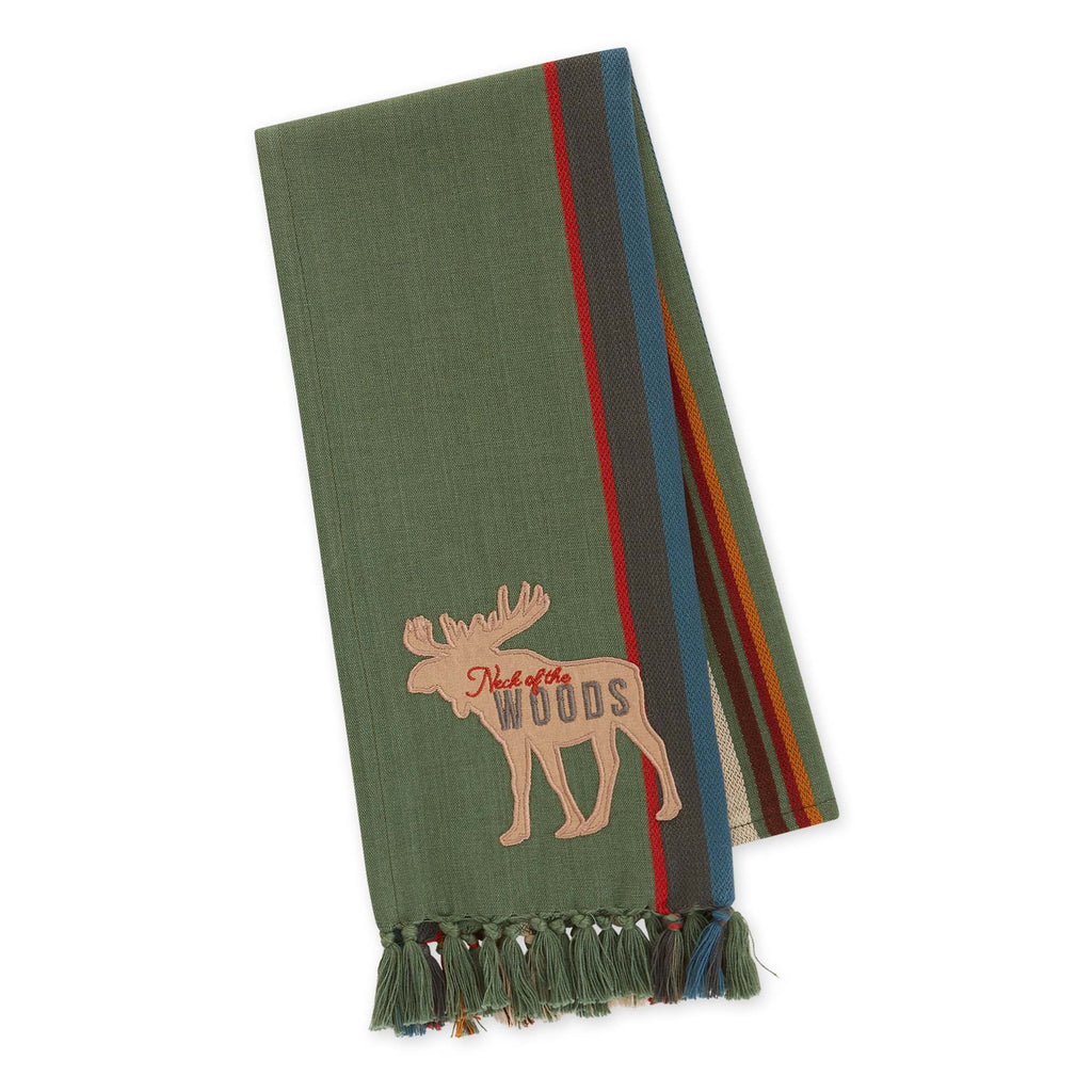 Pine Creek Moose Embellished Dishtowel