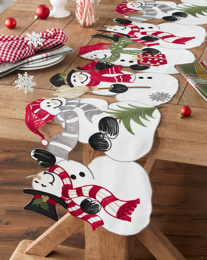 Cheerful Snowman Embellished Table Runner