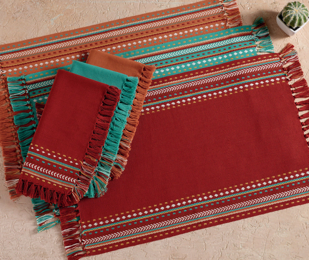 Red Chipotle Hacienda Stripe Fringed Placemat