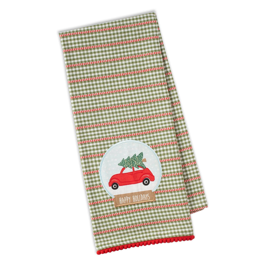 Christmas Car Snowglobe Embellished Dishtowel