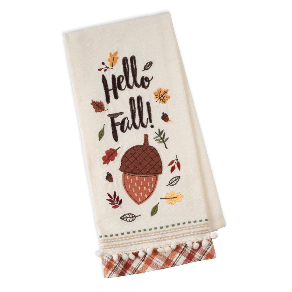 Hello Fall Acorn Embellished Dishtowel