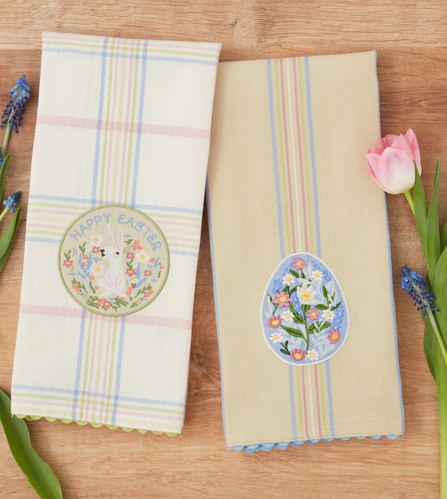 Floral Easter Egg Embellished Dishtowel