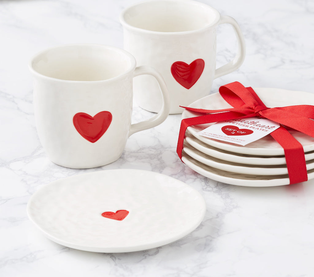 Red Heart Plate Set of 4