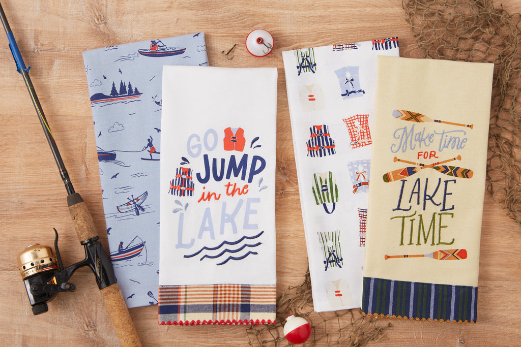 Make Time For Lake Time Embellished Dishtowel