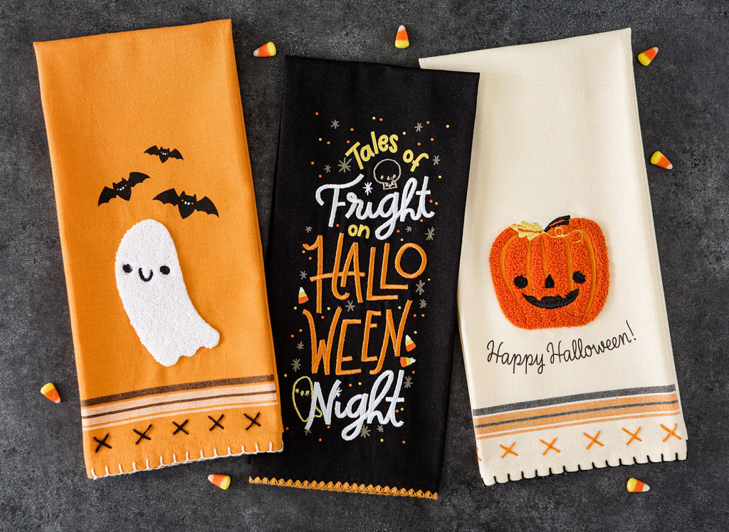 Spooky Friends Embellished Dishtowel