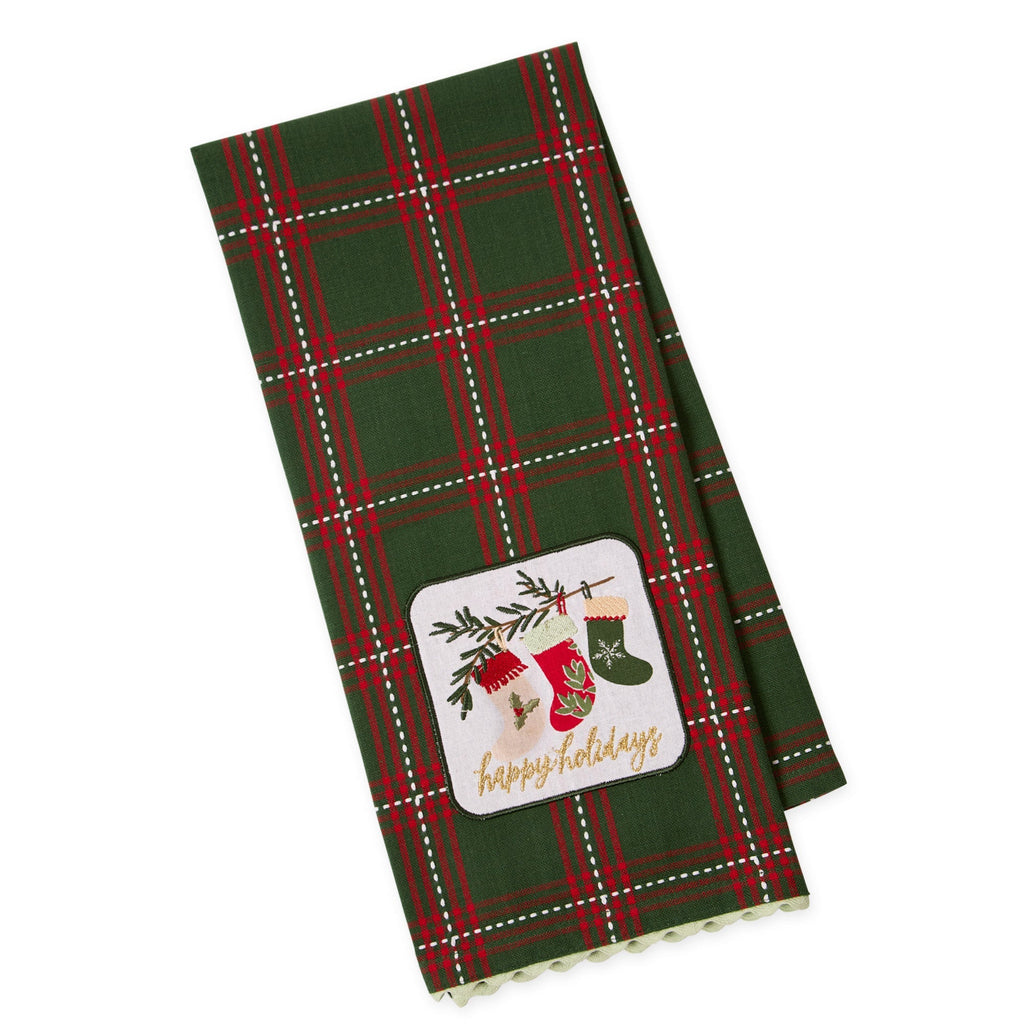 Holiday Stockings Embellished Dishtowel