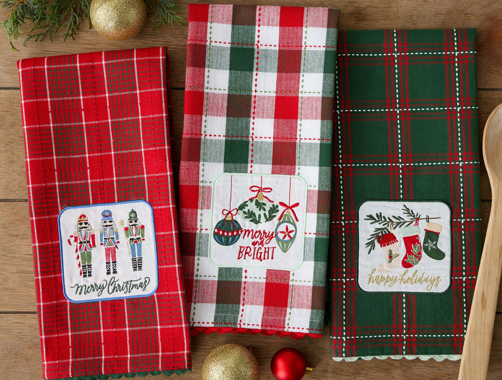 Holiday Stockings Embellished Dishtowel