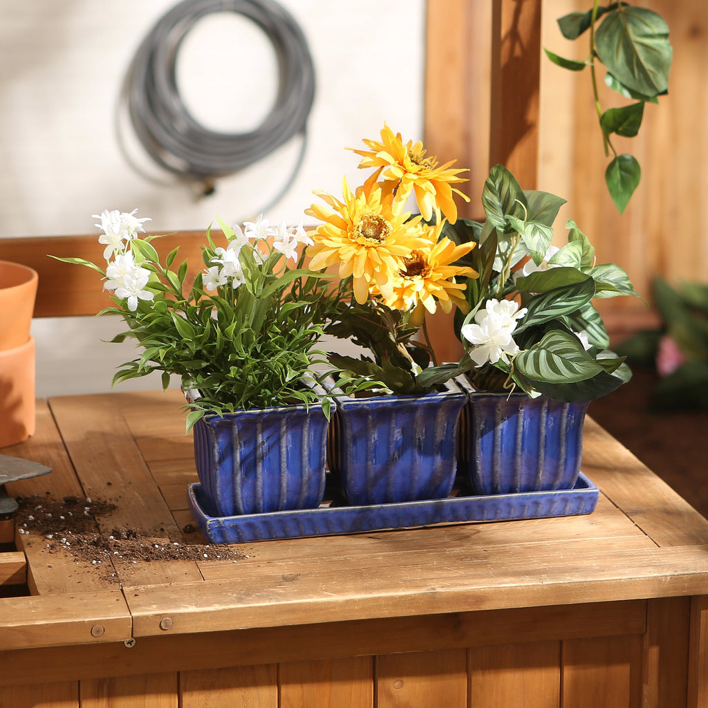 Blue Square Planter Set of 3