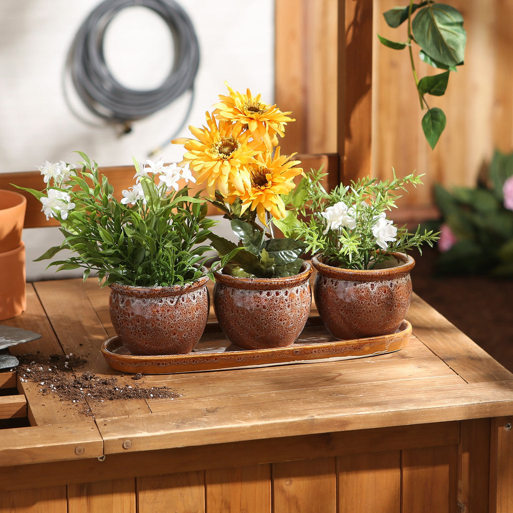 Brown Round Planter Set of 3