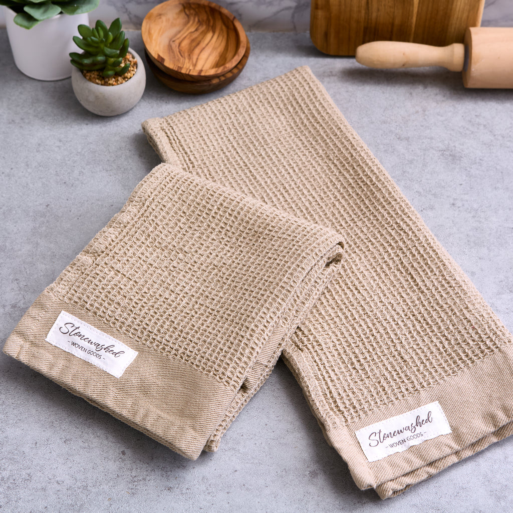 Feather Gray Washed Waffle Dishtowel Set of 2