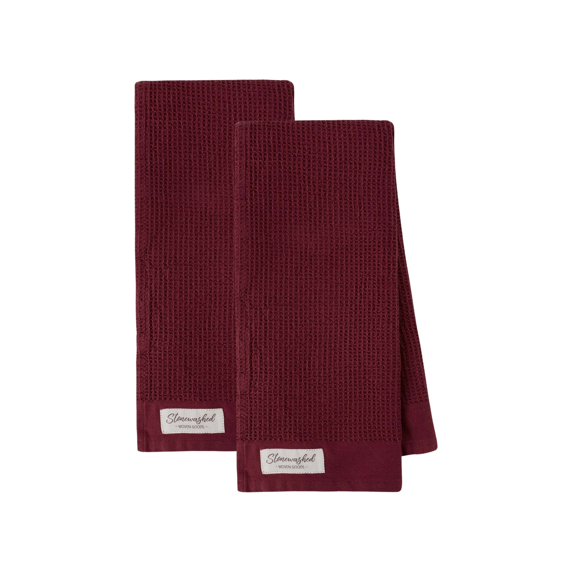 Brick Red Washed Waffle Dishtowel Set of 2