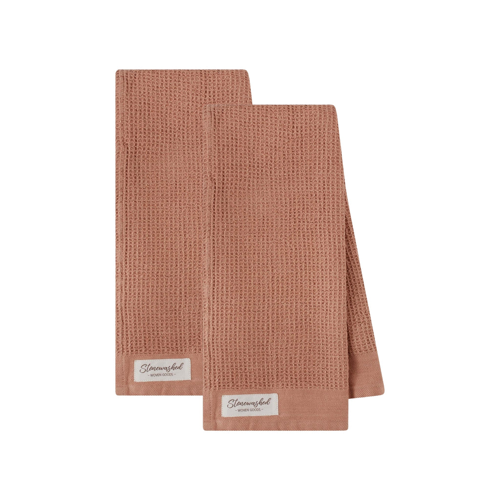Mahogany Rose Washed Waffle Dishtowel Set of 2