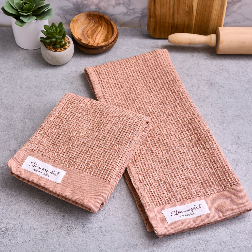 Mahogany Rose Washed Waffle Dishtowel Set of 2