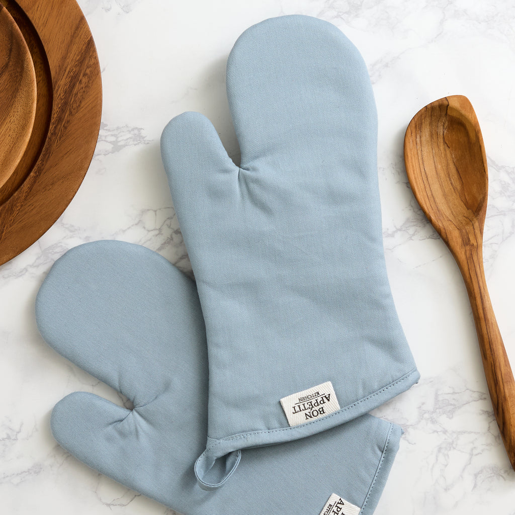Dusty Blue Chino Oven Mitt Set of 2