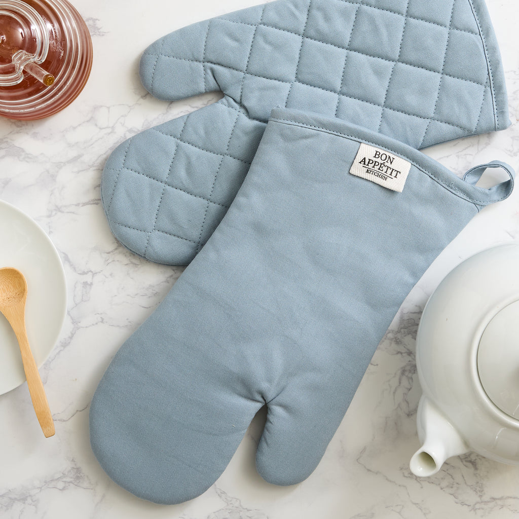 Dusty Blue Chino Oven Mitt Set of 2