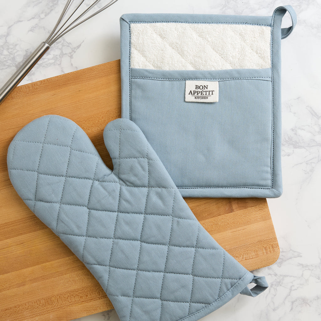 Dusty Blue Chino Oven Mitt Set of 2