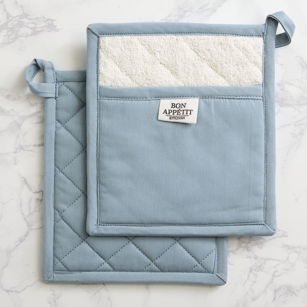 Dusty Blue Chino Potholder Set of 2