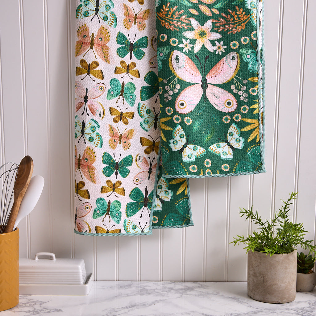 Butterfly Garden Printed Microfiber Dishtowel
