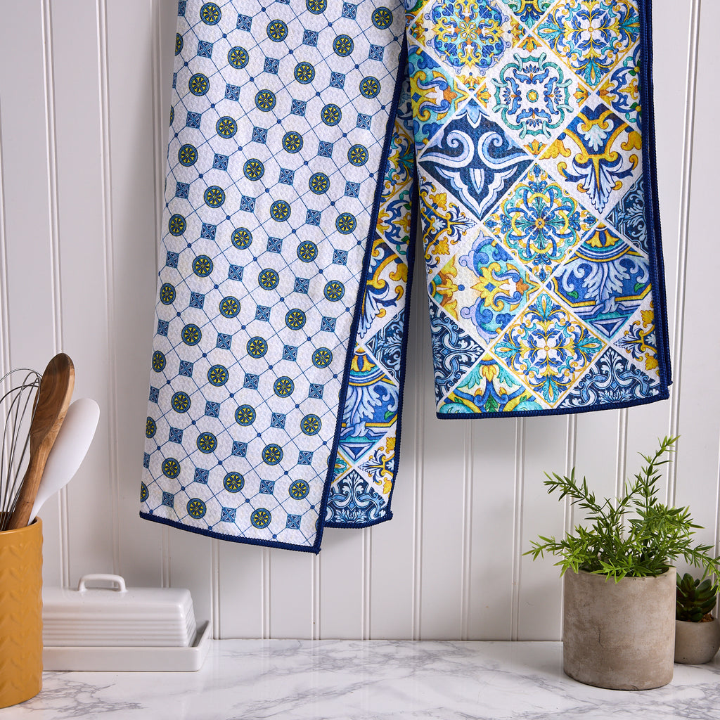 Lisbon Tiles Printed Microfiber Dishtowel