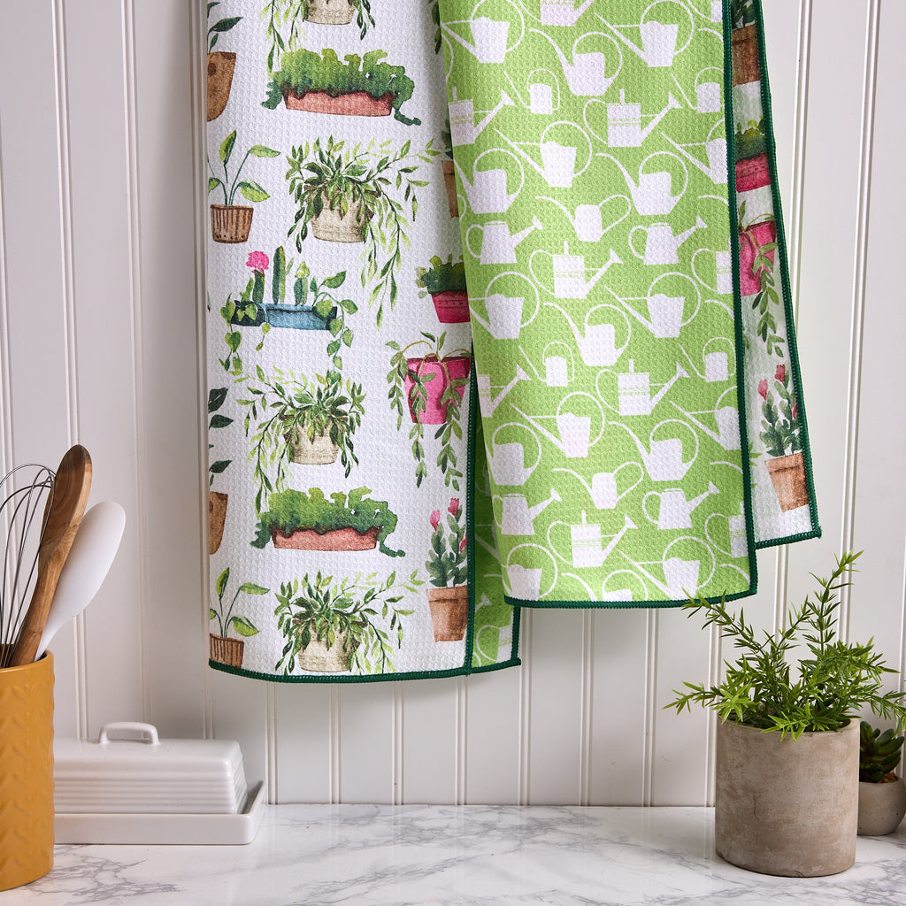 Potted Plants Printed Microfiber Dishtowel