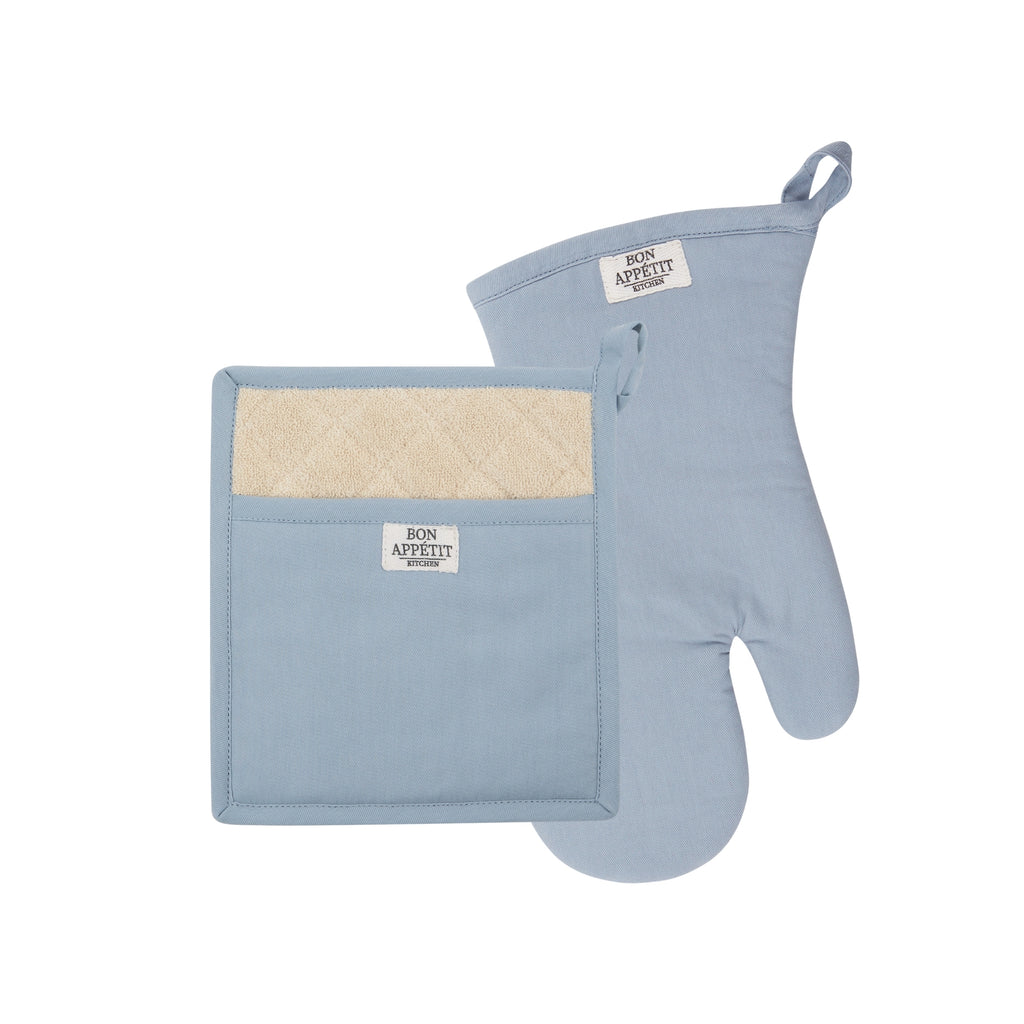 Dusty Blue Chino Oven Mitt & Potholder Set of 2