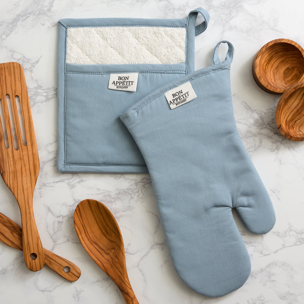 Dusty Blue Chino Oven Mitt & Potholder Set of 2