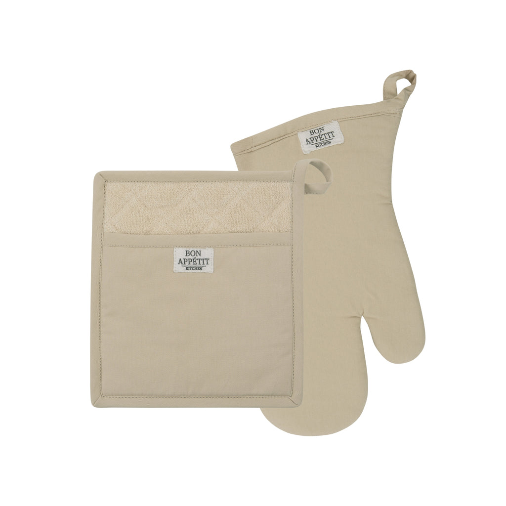 Feather Gray Chino Oven Mitt & Potholder Set of 2