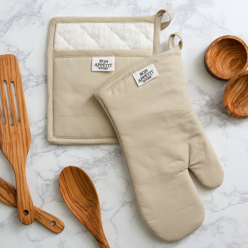 Feather Gray Chino Oven Mitt & Potholder Set of 2