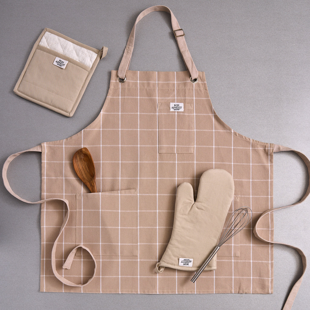 Feather Gray Apron, Oven Mitt & Potholder Set of 3