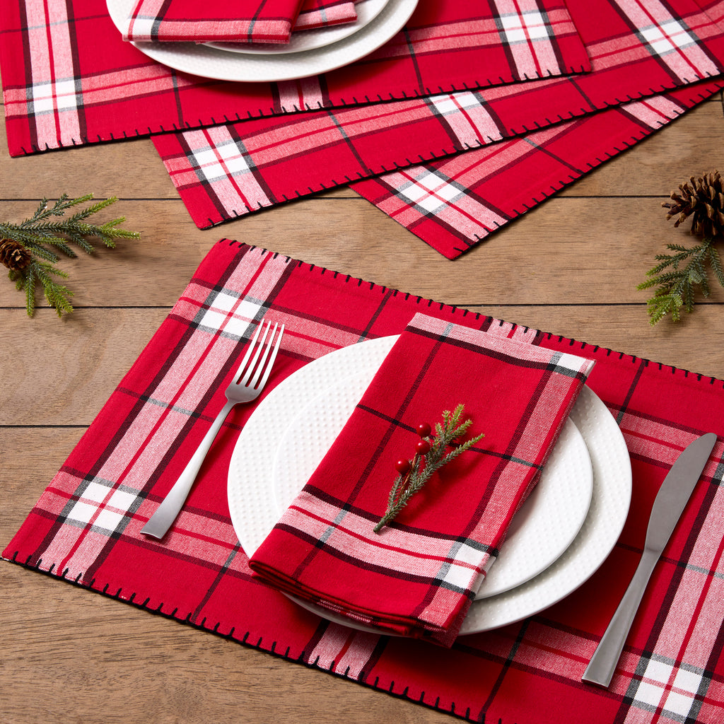 Sleigh Bells Plaid Embellished Placemat Set Of 4
