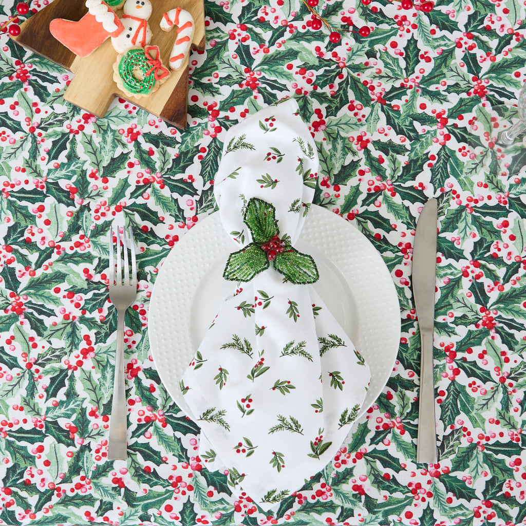 Beaded Holly Napkin Ring Set Of 4