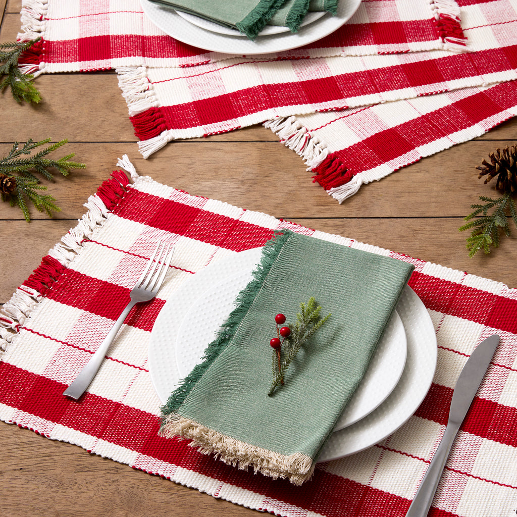 Red Tinsel Plaid Fringed Placemat Set Of 4