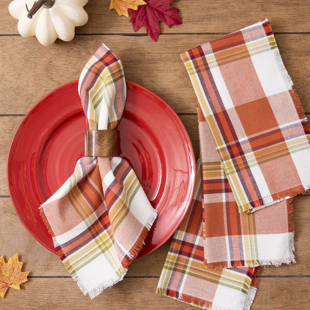 Autumn Leaves Plaid Napkin Set Of 4