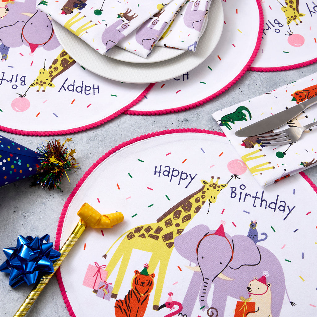 Animal Party Embellished Round Placemat Set Of 4