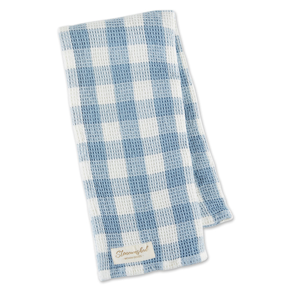 Dusty Blue Checker Washed Waffle Dishtowel