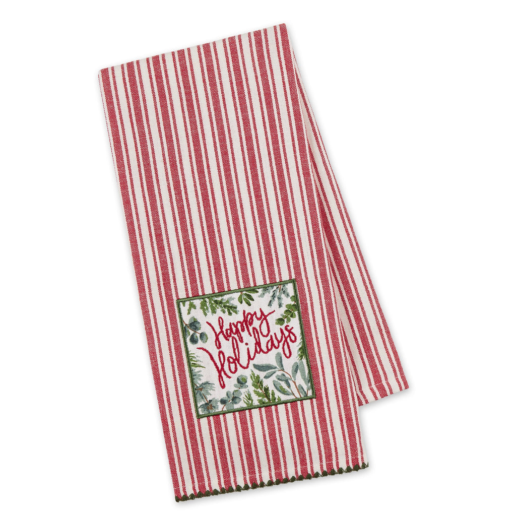 Happy Holidays Embellished Dishtowel