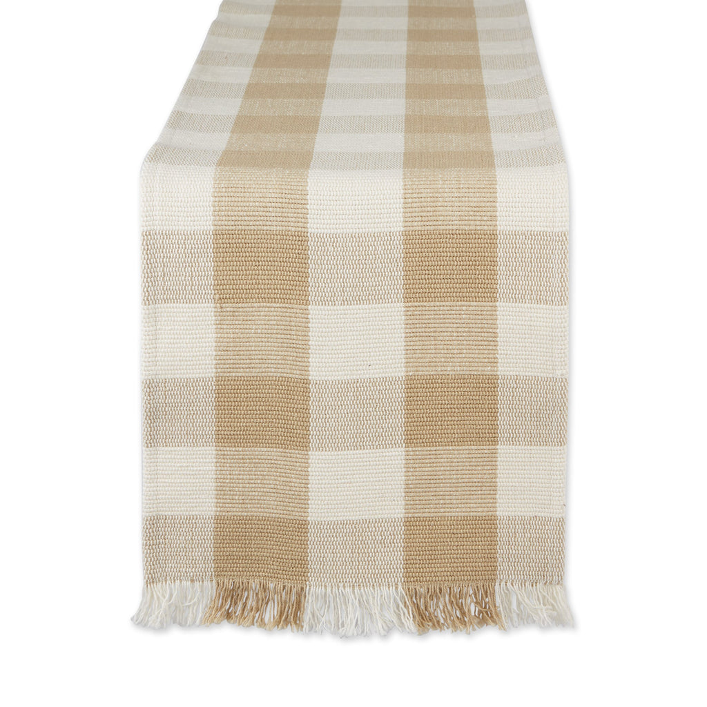 Flax Check Fringe Table Runner - 13 X 75