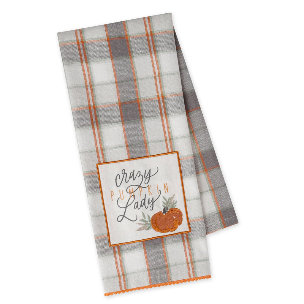 Crazy Pumpkin Lady Embellished Dishtowel