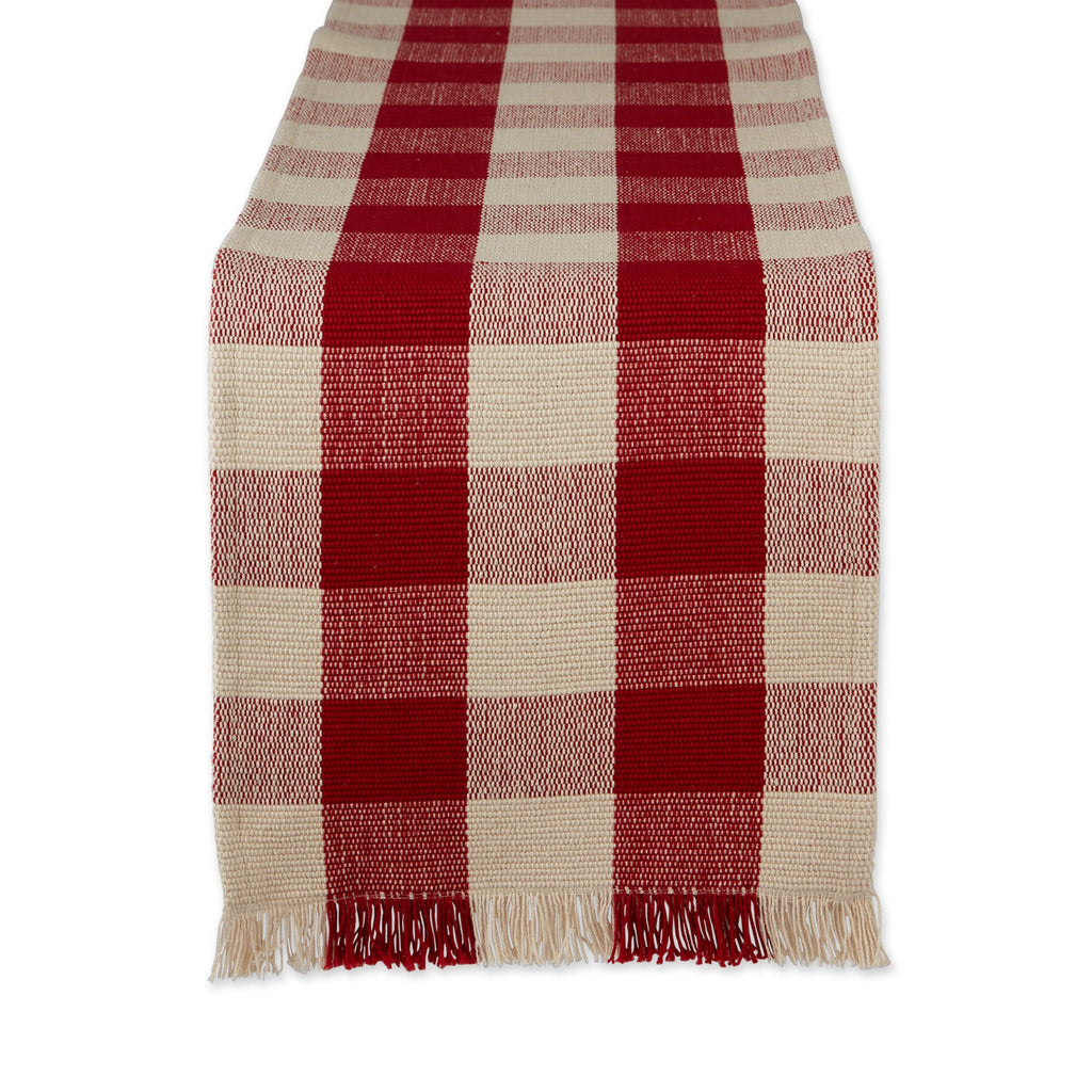 Garnet Check Fringe Table Runner - 13 X 108