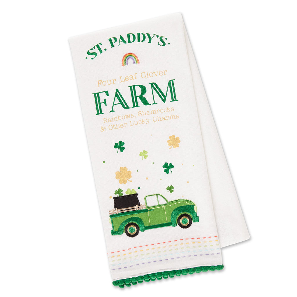 Four Leaf Farm Truck Embellished Dishtowel