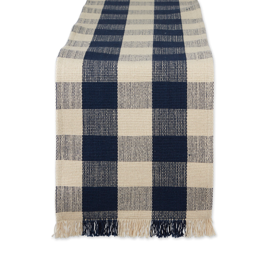 Sailor Blue Check Fringe Table Runner - 13 X 108