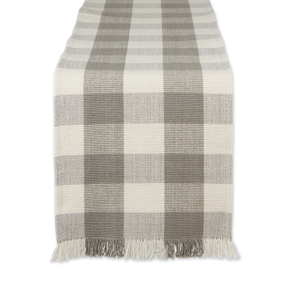 Dove Gray Check Fringe Table Runner - 13 X 108