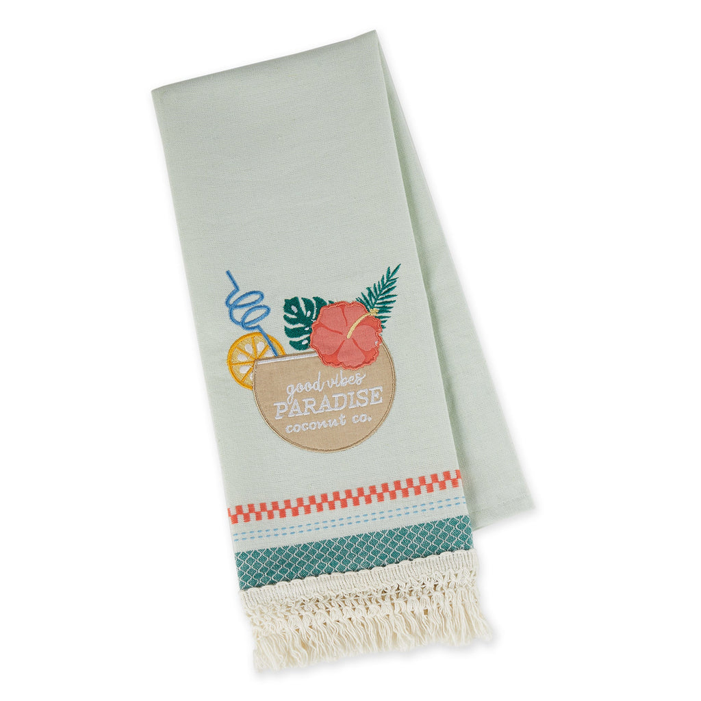 Paradise Coconut Drink Embellished Dishtowel